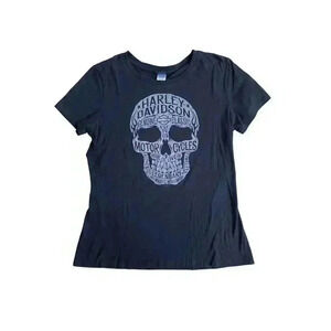 Harley Davidson Dallas TX Women's Biker Black Skull Sparkle Short Sleeve Shirt M